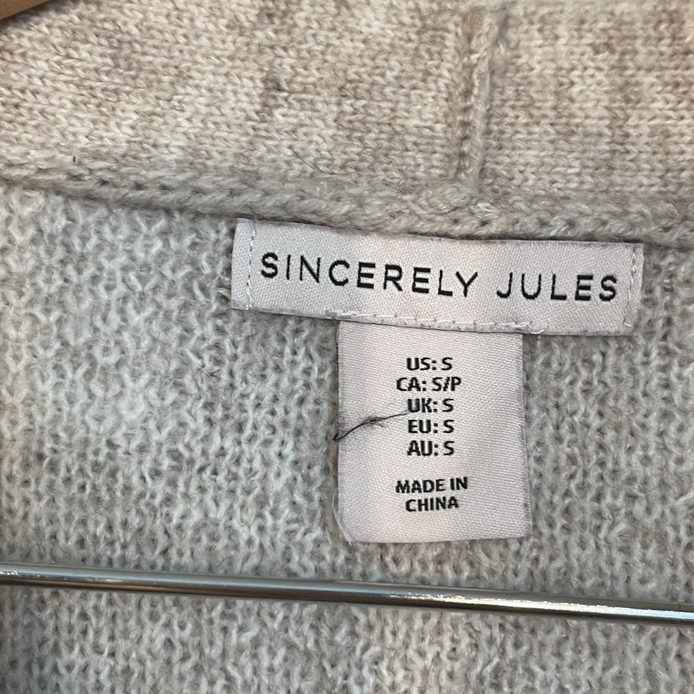 Sincerely Jules Small Oatmeal Cropped Cardigan Sweater Button Front Checker - Picture 3 of 8